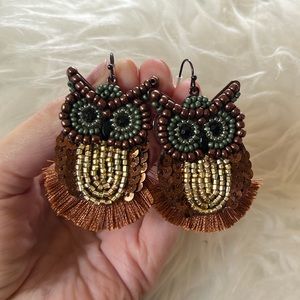 Owl earrings by INC, gold tone bead and stone Owl drop earrings